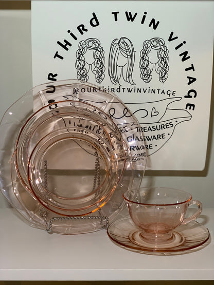 Pink Depression Glass place setting, Priced Individually, 6 of each available