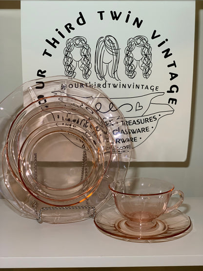 Pink Depression Glass place setting, Priced Individually, 6 of each available