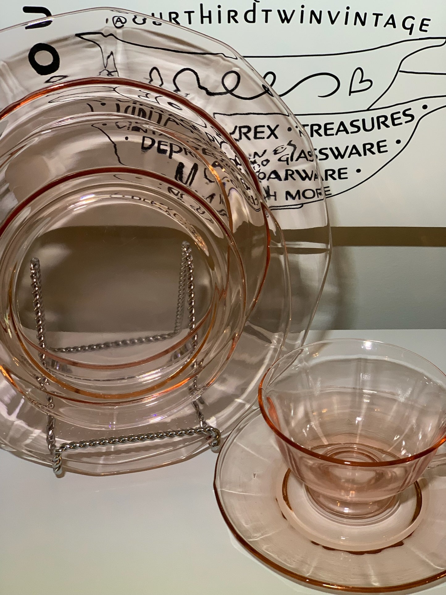 Pink Depression Glass place setting, Priced Individually, 6 of each available