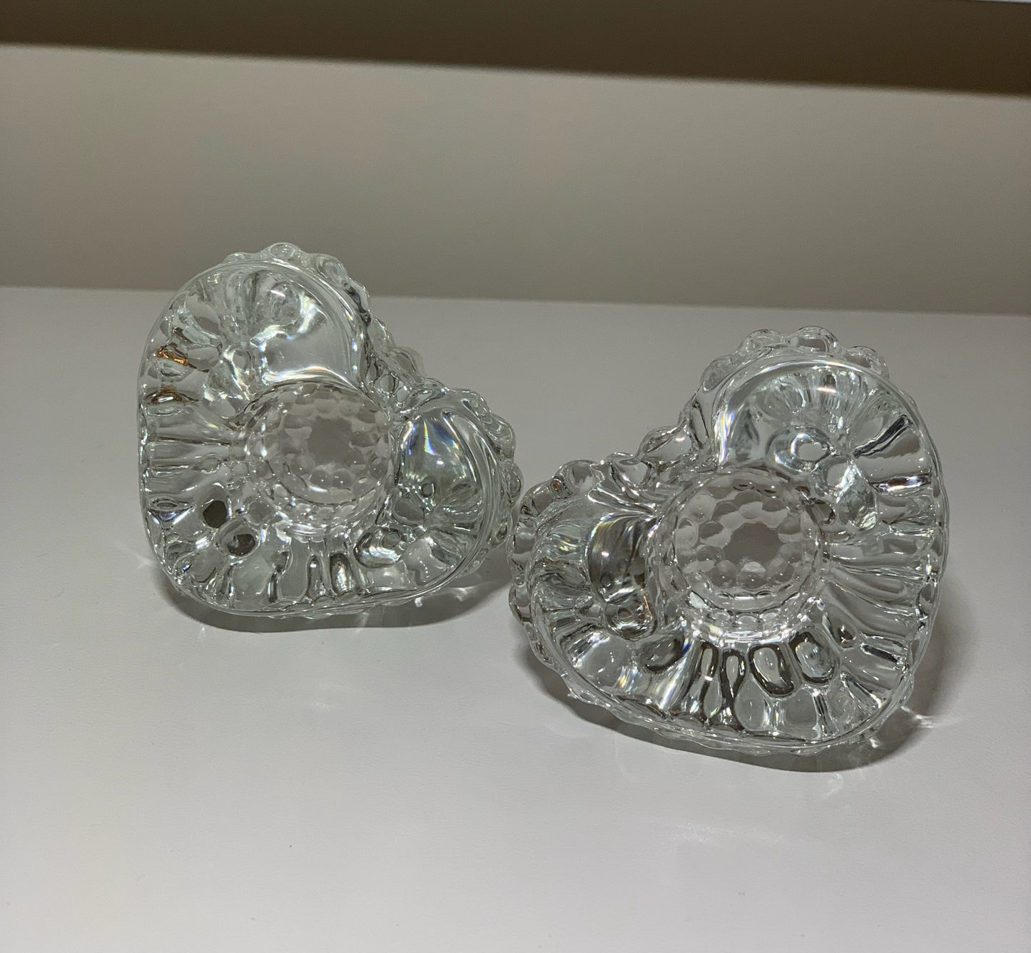 Heart Shaped Crystal Glass Candle Holders (OTTV 2753.5) priced as a pair, 2 pairs available