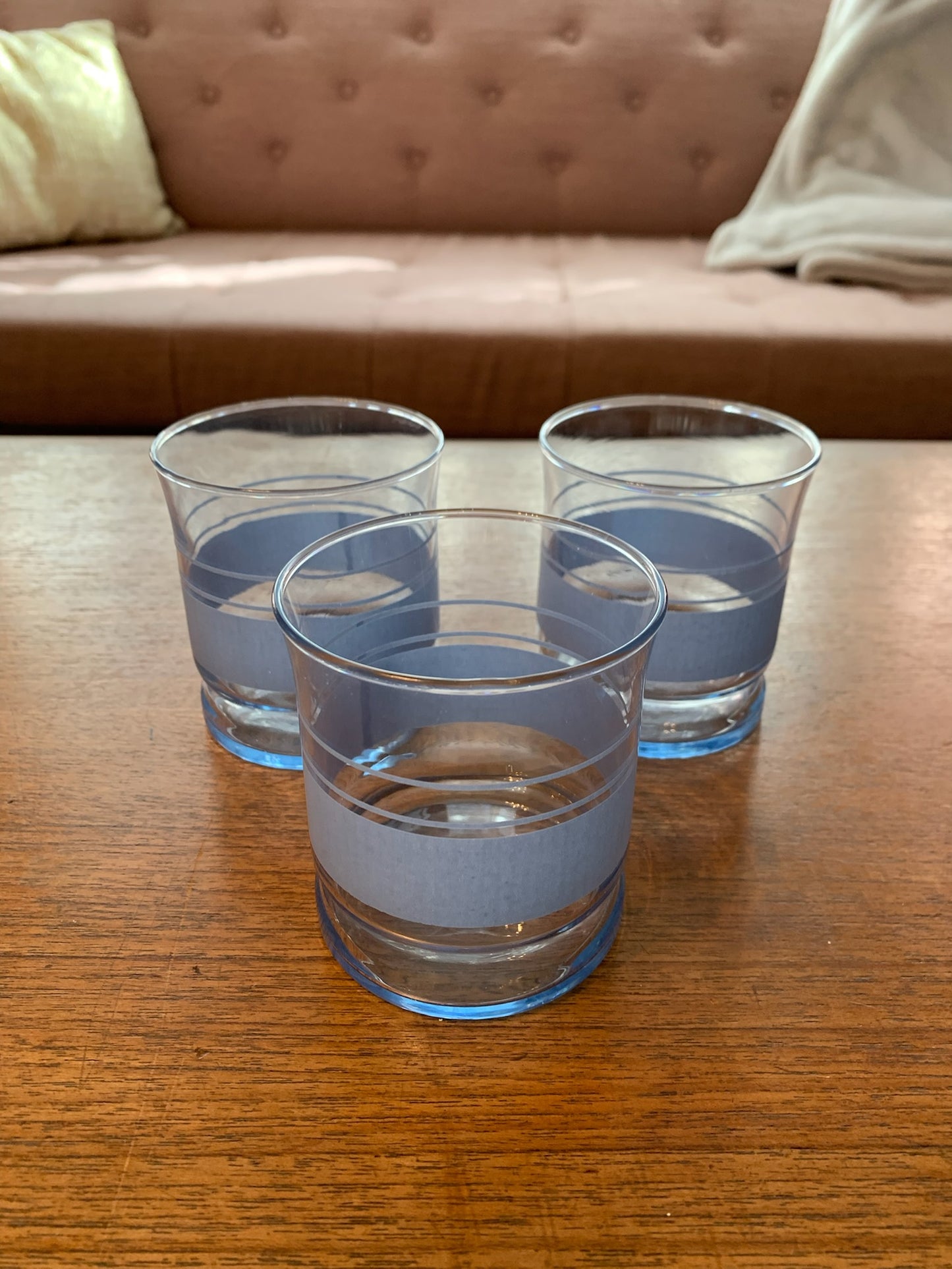 Libbey 12oz blue stripe flat tumblers (1996) priced individually, 3 available