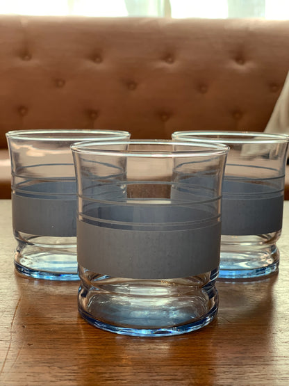 Libbey 12oz blue stripe flat tumblers (1996) priced individually, 3 available