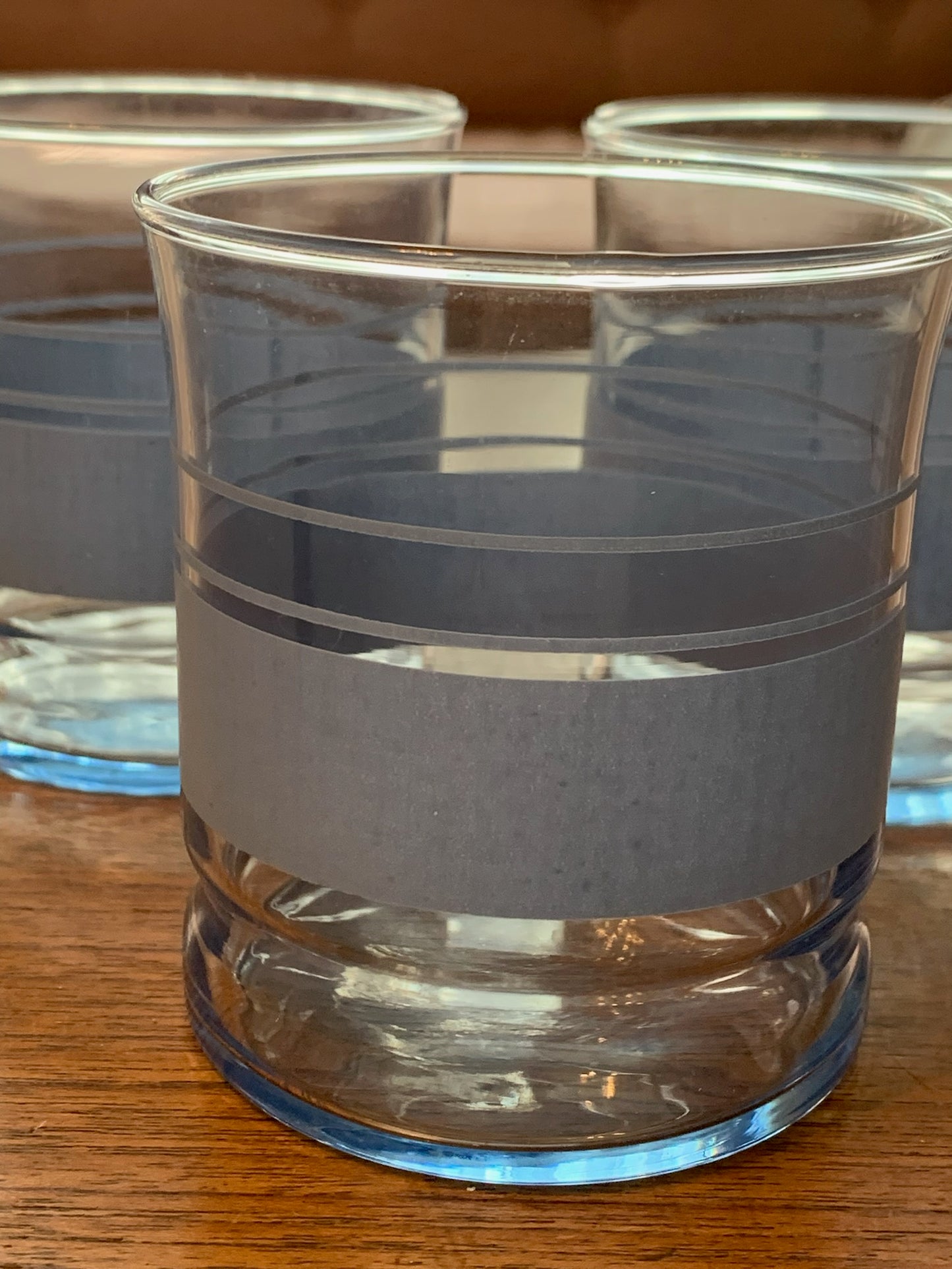 Libbey 12oz blue stripe flat tumblers (1996) priced individually, 3 available