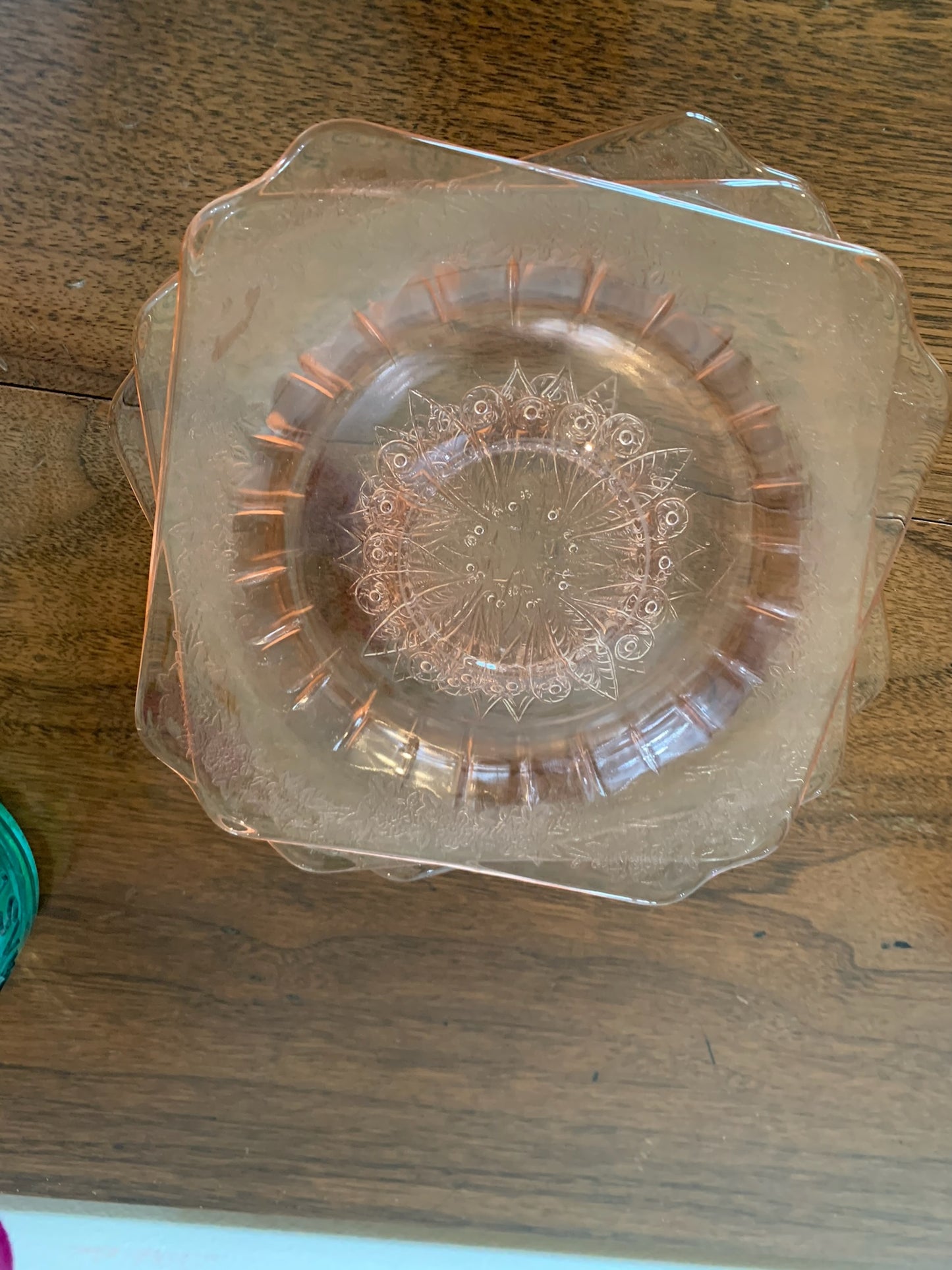 Poinsettia Pink Depression Glass saucers (1856) priced separately, 3 available