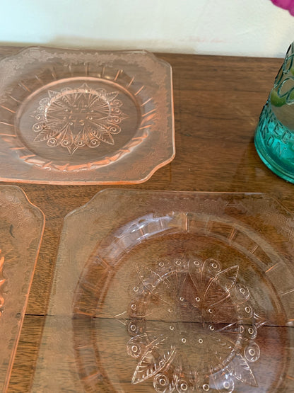 Poinsettia Pink Depression Glass saucers (1856) priced separately, 3 available