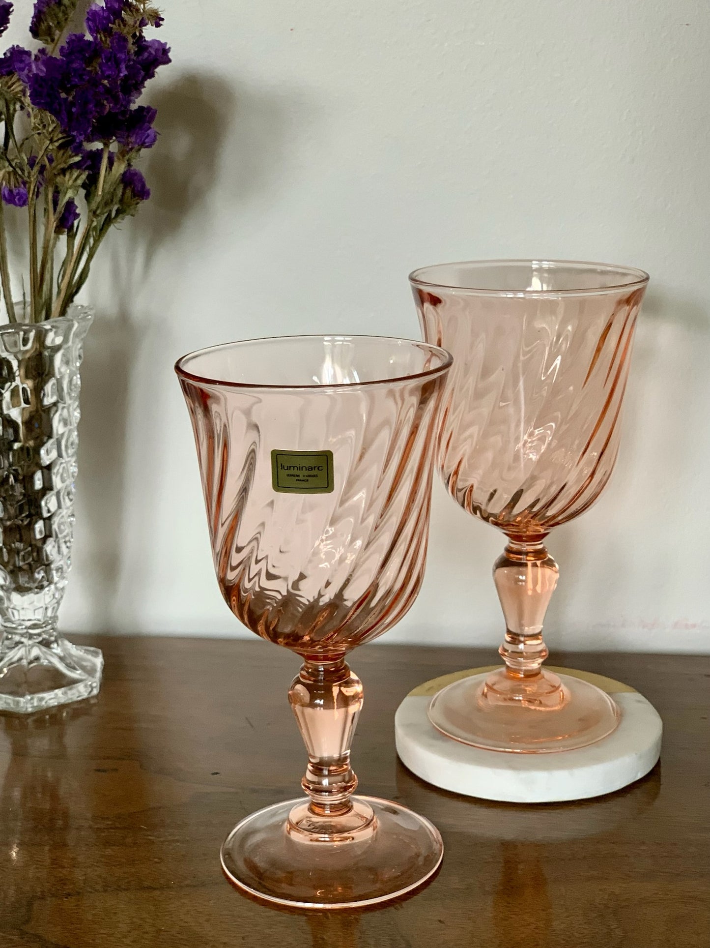 Rosaline pink swirl, Arcoroc & Luminarc France - priced individually