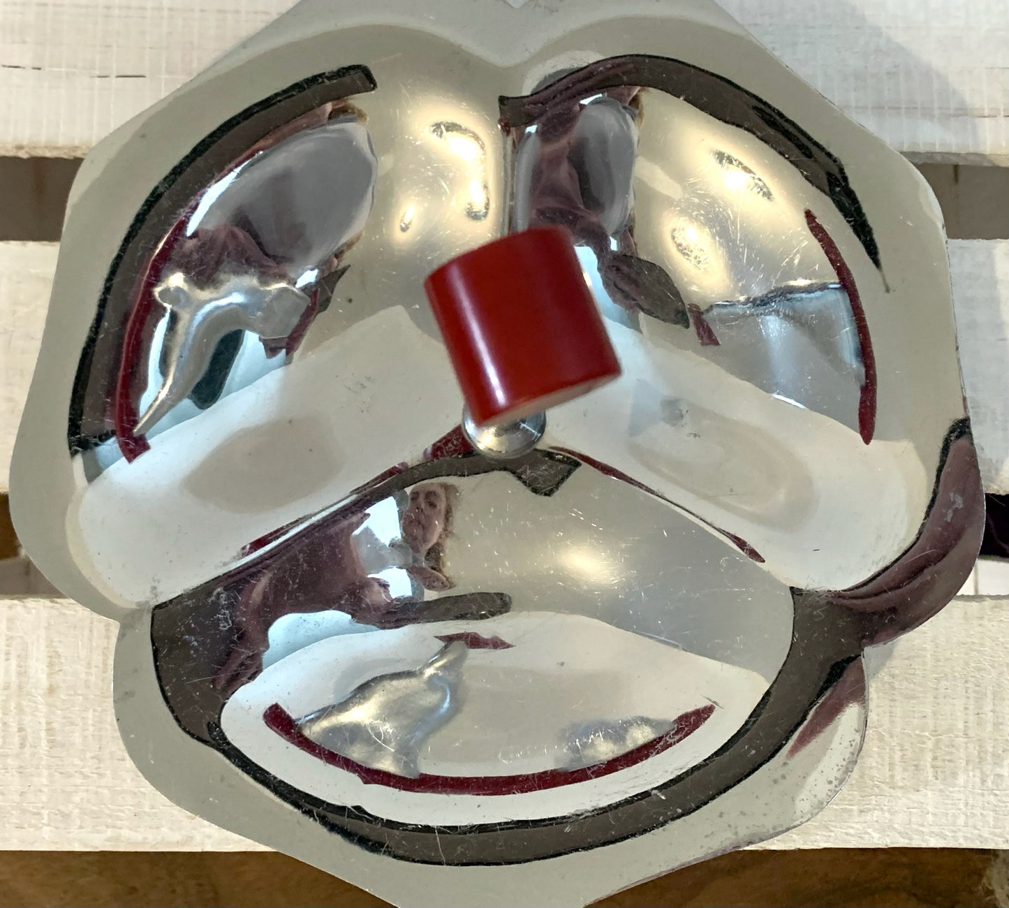 Art deco continental chrome 3 part tidbit tray with red bakelite handle (OTTV 2873.2)