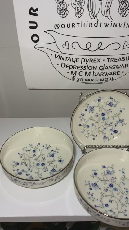 Noritake Serene garden blue floral silver rim bowls, priced individually, 4 available